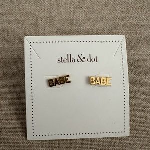 Stella & Dot Boss Babe “BABE” Stud Earrings Gold Dainty S&D